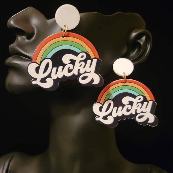 2/$20 Resin St. Patrick's Day Lucky Rainbow Earrings - Picture 4 of 4